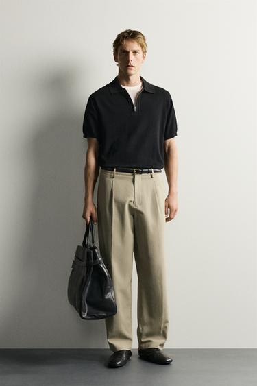 Zara KNIT QUARTER-ZIP POLO SHIRT - Black