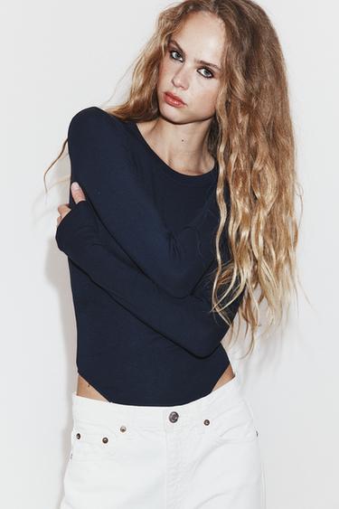 COTTON MODAL BODYSUIT - Navy blue by Zara