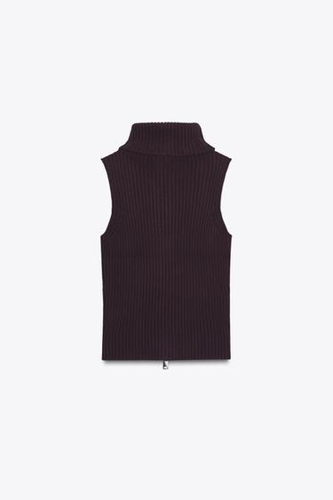 RIBBED KNIT WAISTCOAT TOP - Wine by Zara - Image 5