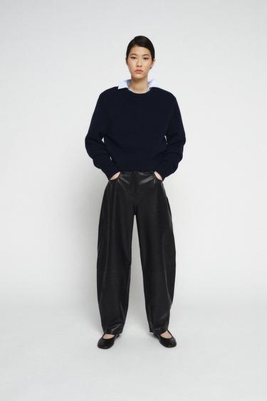 Zara ZW COLLECTION LIMITED EDITION LEATHER BARREL PANTS - Black