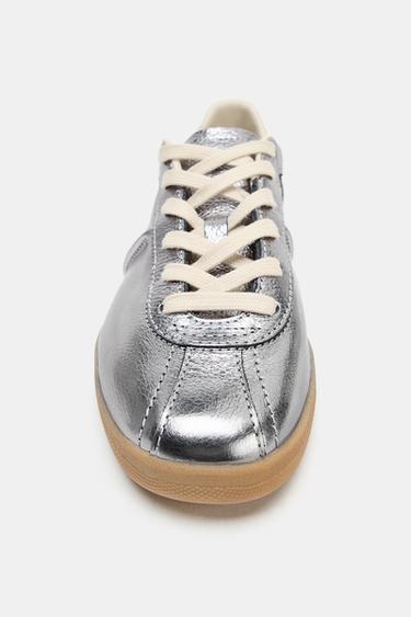 METALLIC LEATHER TRAINERS - Silver by Zara - Image 4