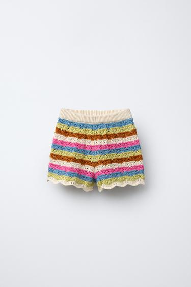 Zara STRIPED KNIT SHORTS - Multicolored