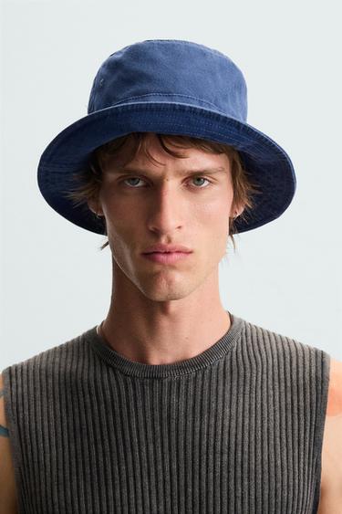 Zara WASHED BUCKET HAT - Bluish - Image 0