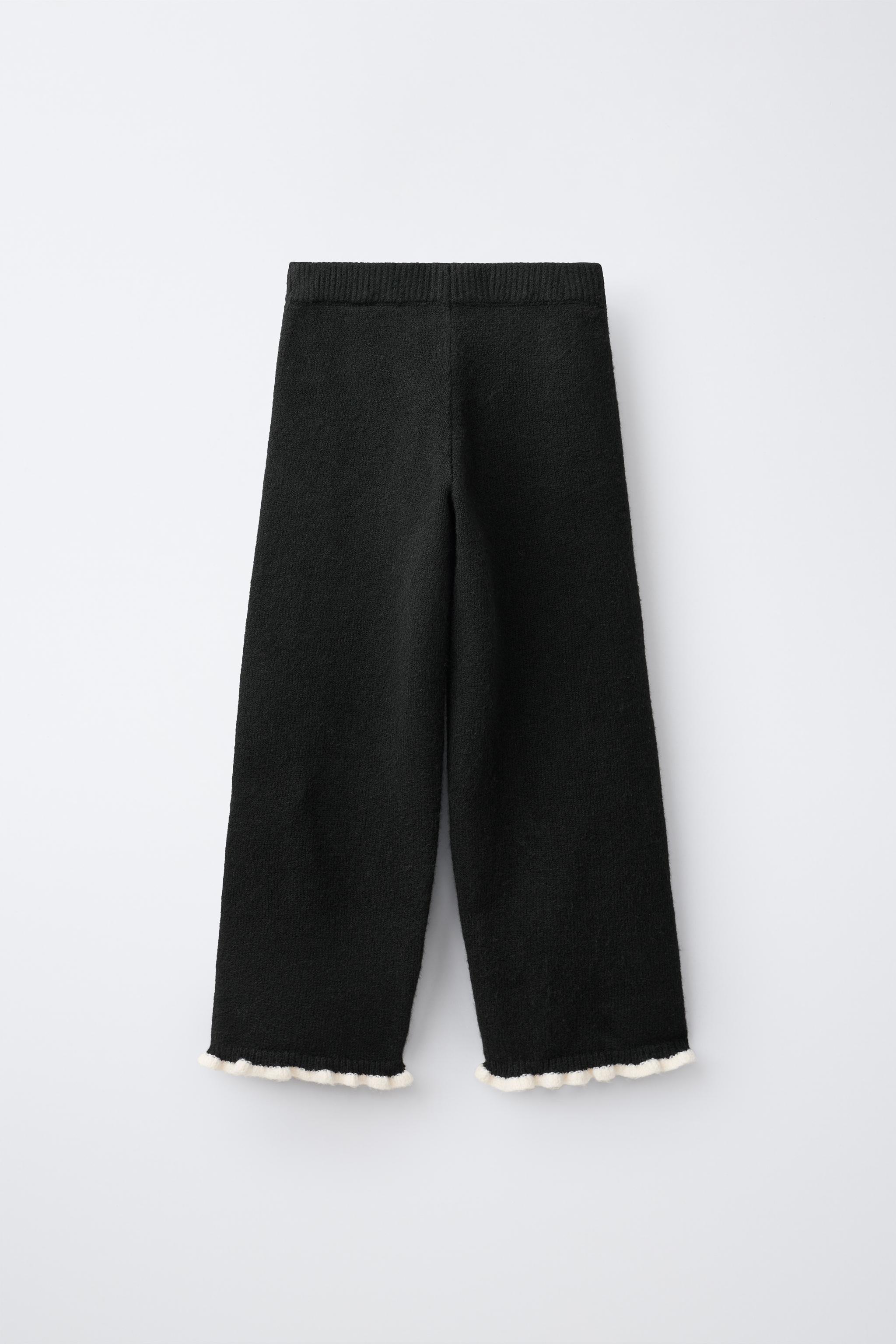 コントラストフリル付きワイドレッグパンツ - ブラック | ZARA Japan 