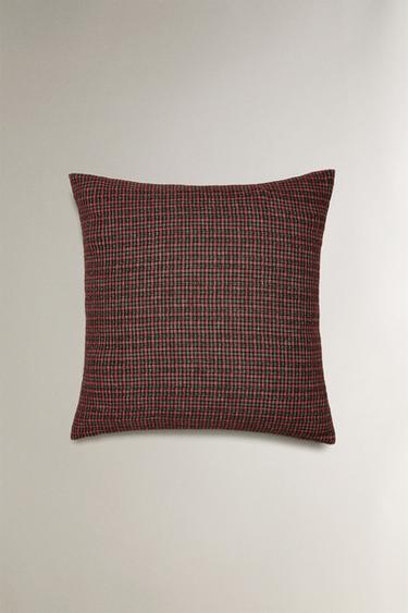 CHRISTMAS CHECK LINEN CUSHION COVER - Red by Zara - Image 2