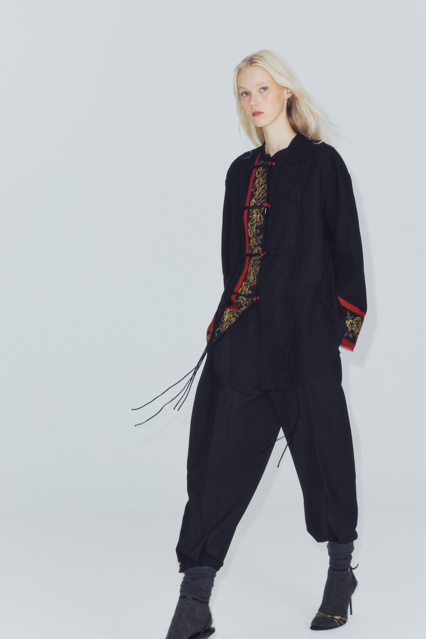 Женская рубашка Zara ZW Collection Long Mixed Embroidered Beaded, цвет: Чёрный — фото 5