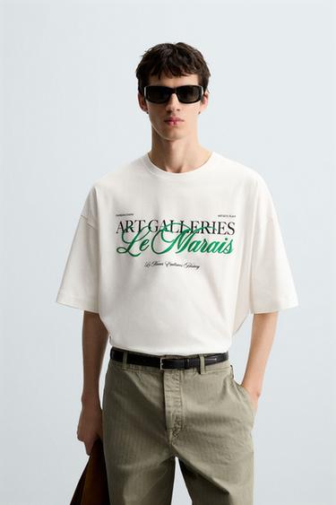 CAMISETA OVERSIZED COM TEXTO ESTAMPADO - Branco da Zara
