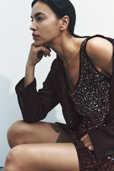 ZW COLLECTION VELVET BEADED DRESS - Burgundy by Zara - Image 0