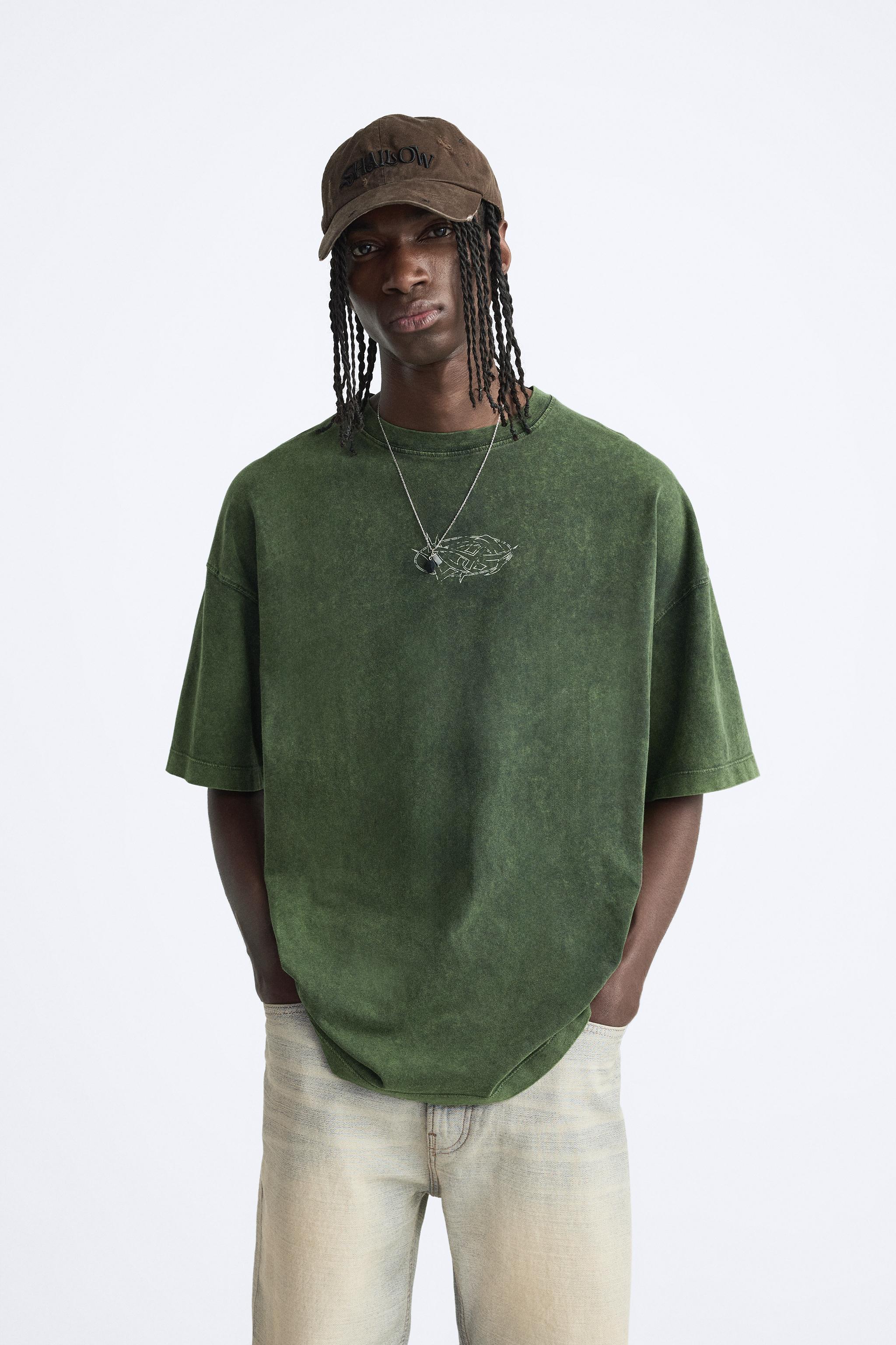 FADED T-SHIRT WITH CONTRAST PRINT - washed green | ZARA United Kingdom