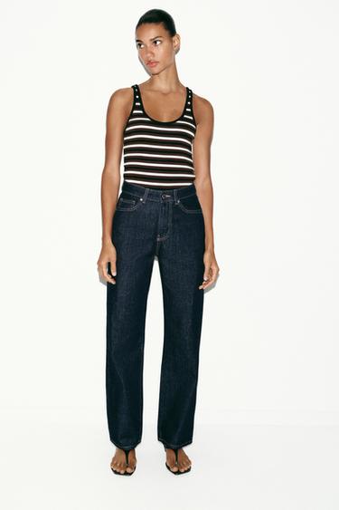 Zara Z.03 HIGH-WAIST STRAIGHT LONG LENGTH JEANS - Blue