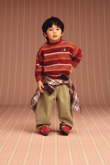 ÁO LEN DỆT KIM KẺ NGANG THÊU - Màu đỏ đậm từ Zara