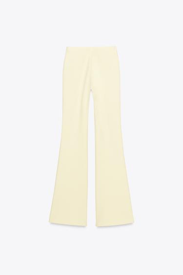 Zara CREPE FLARE PANTS - Light yellow