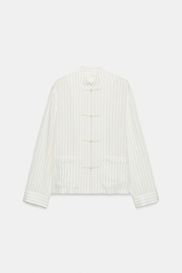 Zara ZW COLLECTION 條紋牛角釦襯衫 - 裸色