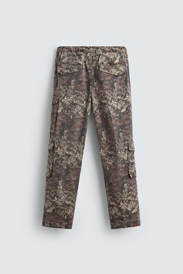 Zara ABSTRACT PRINT POCKET CARGO PANTS - Printed