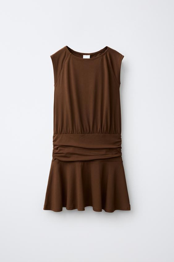 Zara 腰封荷葉邊洋裝 - 棕色 - 圖片 0