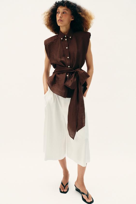 LINEN BELTED SHOULDER PAD TOP from Zara - $45.90