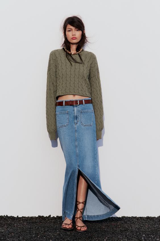Zara Ribbed Chunky Knit Turtleneck Cropped Sweater in GRAY Small