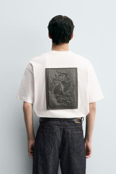 T-SHIRT À PIÈCE BRODÉE - Blanc de Zara - Image 1