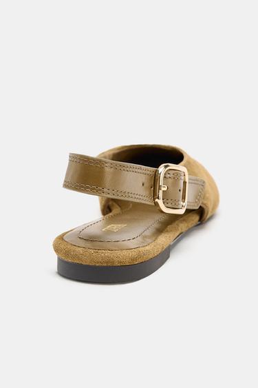 CHAUSSURES OUVERTES À L'ARRIÈRE EN CUIR COMBINÉ - Vert kaki de Zara - Image 4