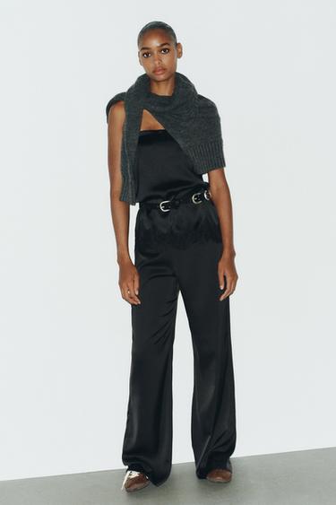 SATIN TOP WITH LACE TRIM - Black by Zara - Image 0