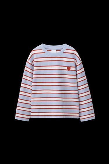 Zara STRIPED HEART PATCH T-SHIRT - Light blue - Image 0