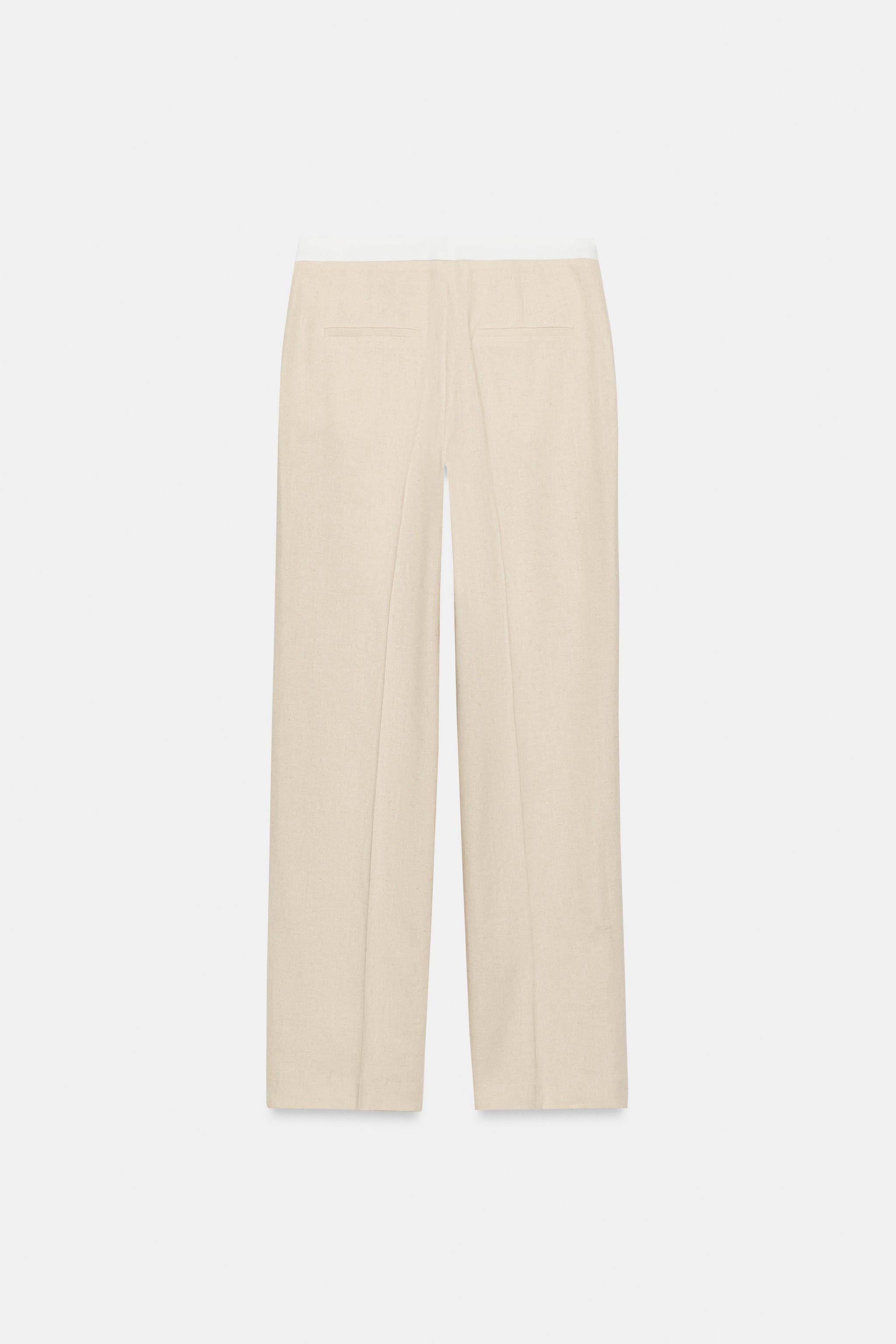 STRAIGHT LEG LINEN PANTS WITH CONTRAST WAIST
