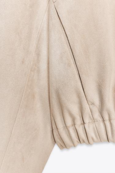 FAUX SUEDE BOMBER JACKET - Ecru by Zara - Image 8