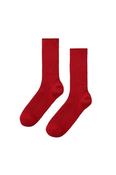 FINE RIBBED SOCKS - Red by Zara