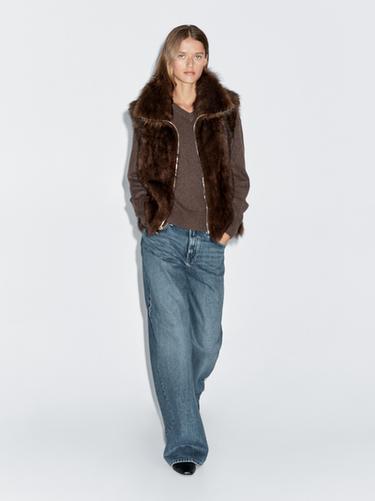 Zara High neck lambskin waistcoat - Brown - Image 0