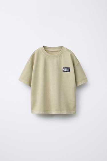 PLAIN T-SHIRT WITH LABEL - Khaki by Zara