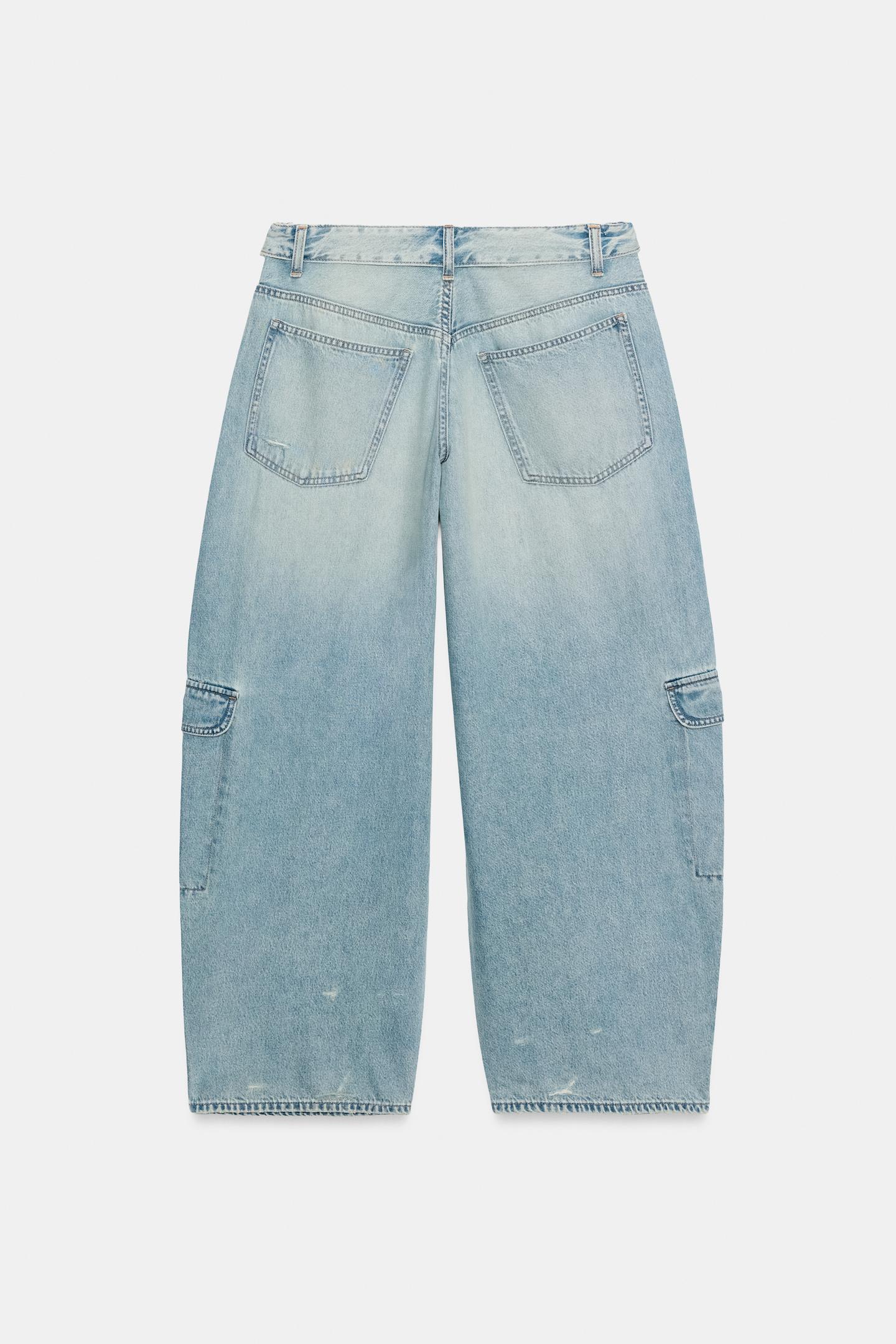 Женские джинсы Zara Mid-Rise Turned-Waistballoon Cargo, цвет: Светлый синий — фото 9