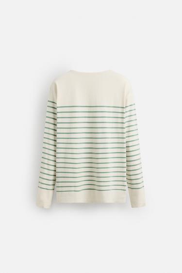 T-SHIRT EN JACQUARD À RAYURES - Blanc cassé de Zara - Image 7