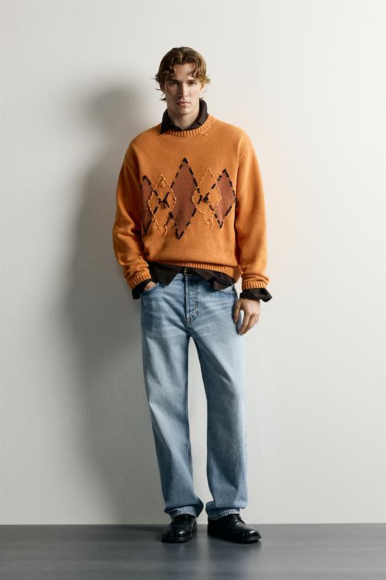JERSEY RELAXED FIT JACQUARD GEOMÉTRICO - Naranja de Zara - Imagen 0