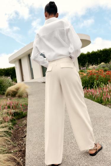 PANTALON LARGE À PINCES - Écru de Zara - Image 3