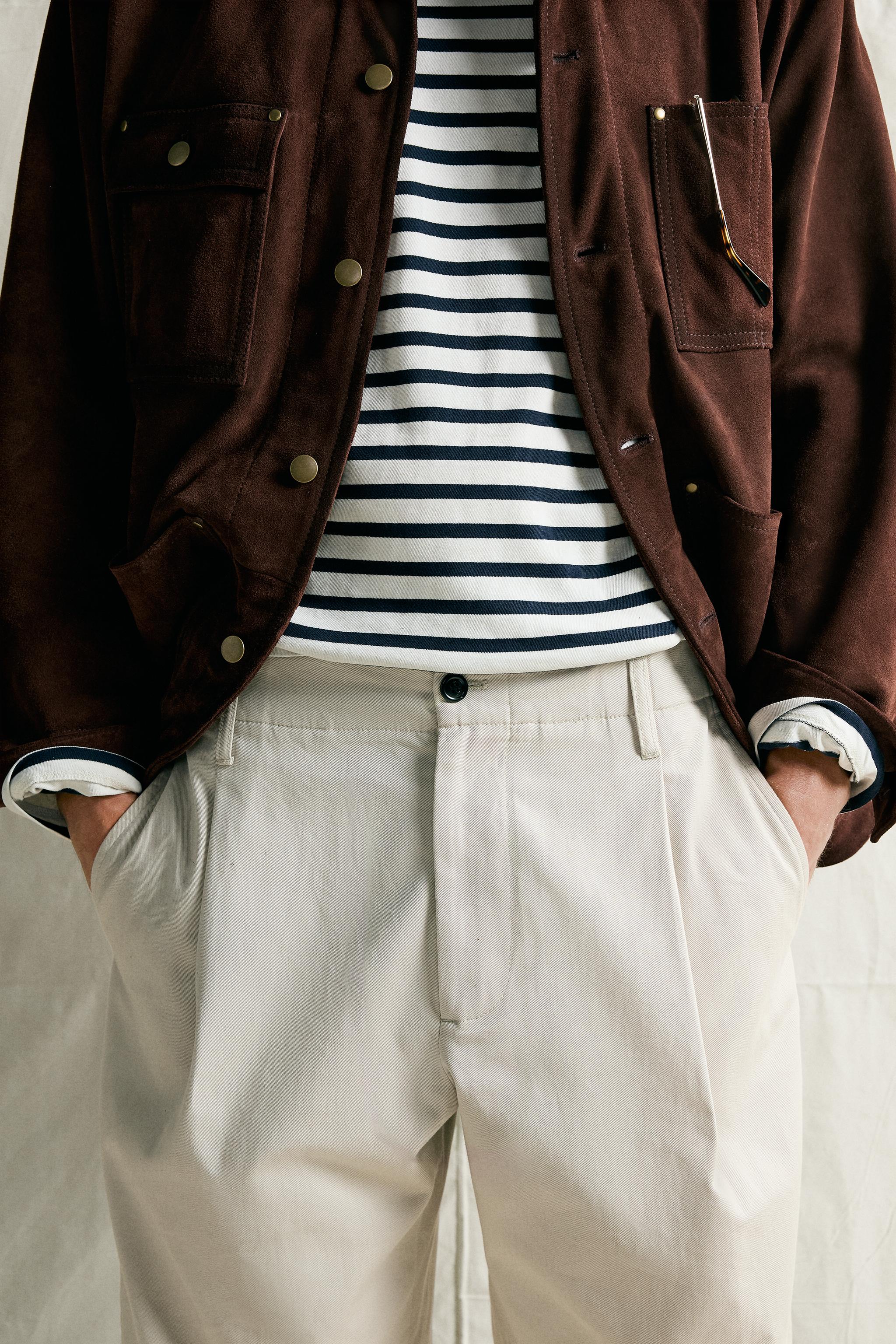 RELAXED FIT PLEATED CHINO PANTS