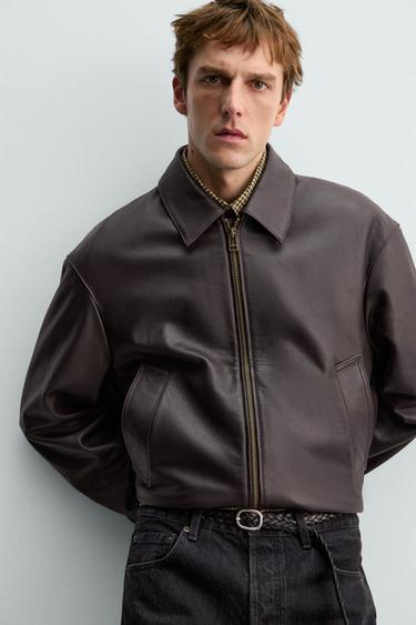 BLOUSON BOMBER EN CUIR AARON LEVINE X ZARA - Chocolat de Zara - Image 3