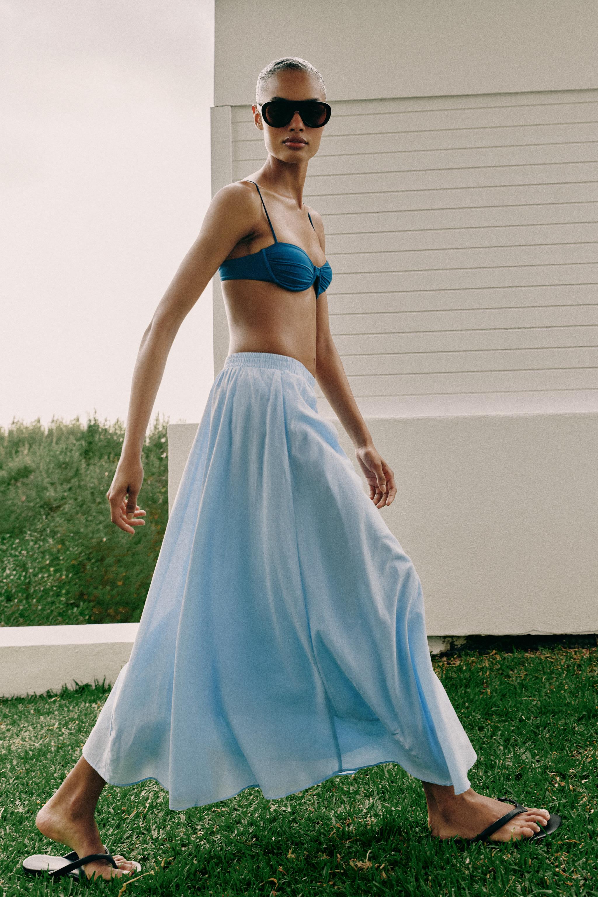 LAYERED MIDI SKIRT — Pastel blue
