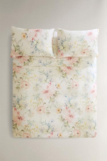 FLORAL PRINT SATEEN DUVET COVER - Ecru by Zara - Image 0