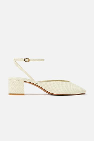 EMBOSSED BLOCK HEEL SLINGBACKS - white by Zara
