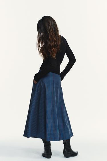 JUPE MI-LONGUE À CARREAUX PLISSÉE - Bleus de Zara - Image 5