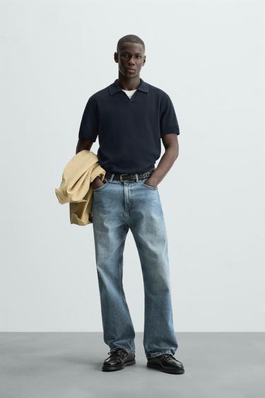 Zara TEXTURED KNIT JUMPER - Navy blue