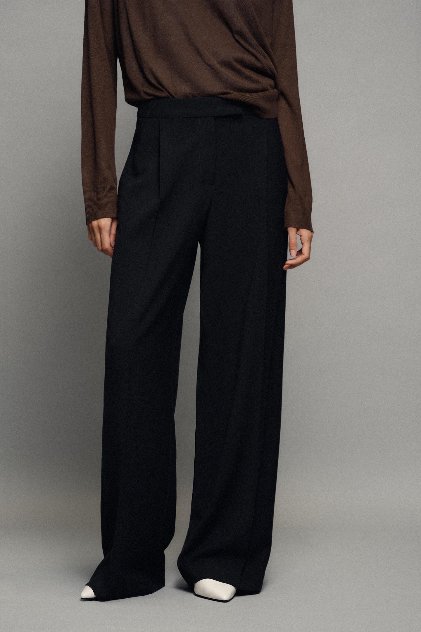 Женские брюки Zara Wide-Leg Darted, цвет: Чёрный — фото 2