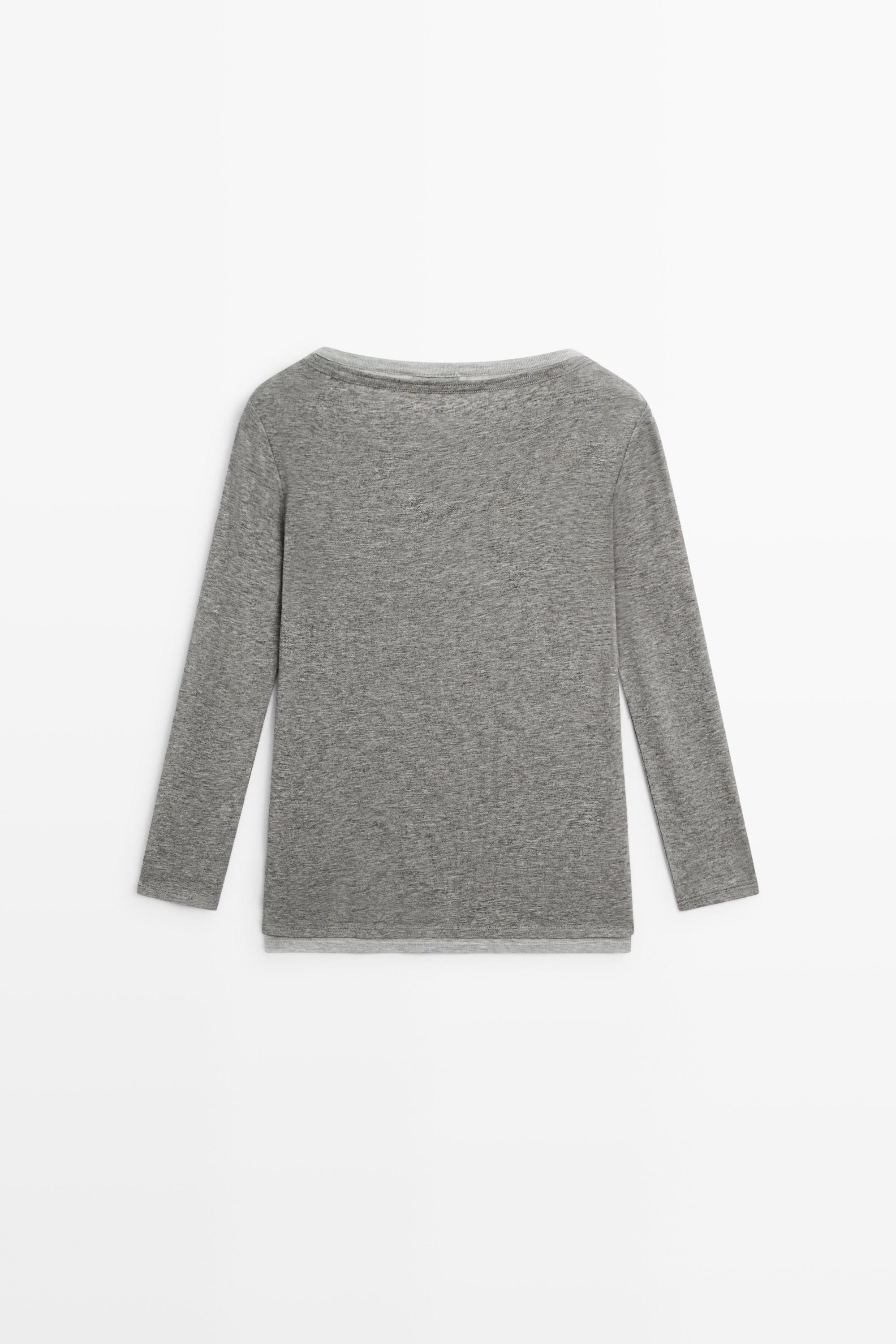 Double boat neck T-shirt - Gray marl | ZARA Canada