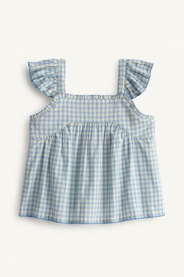 LIMITED EDITION EMBROIDERED CHECK TOP - Blue/White by Zara - Image 6
