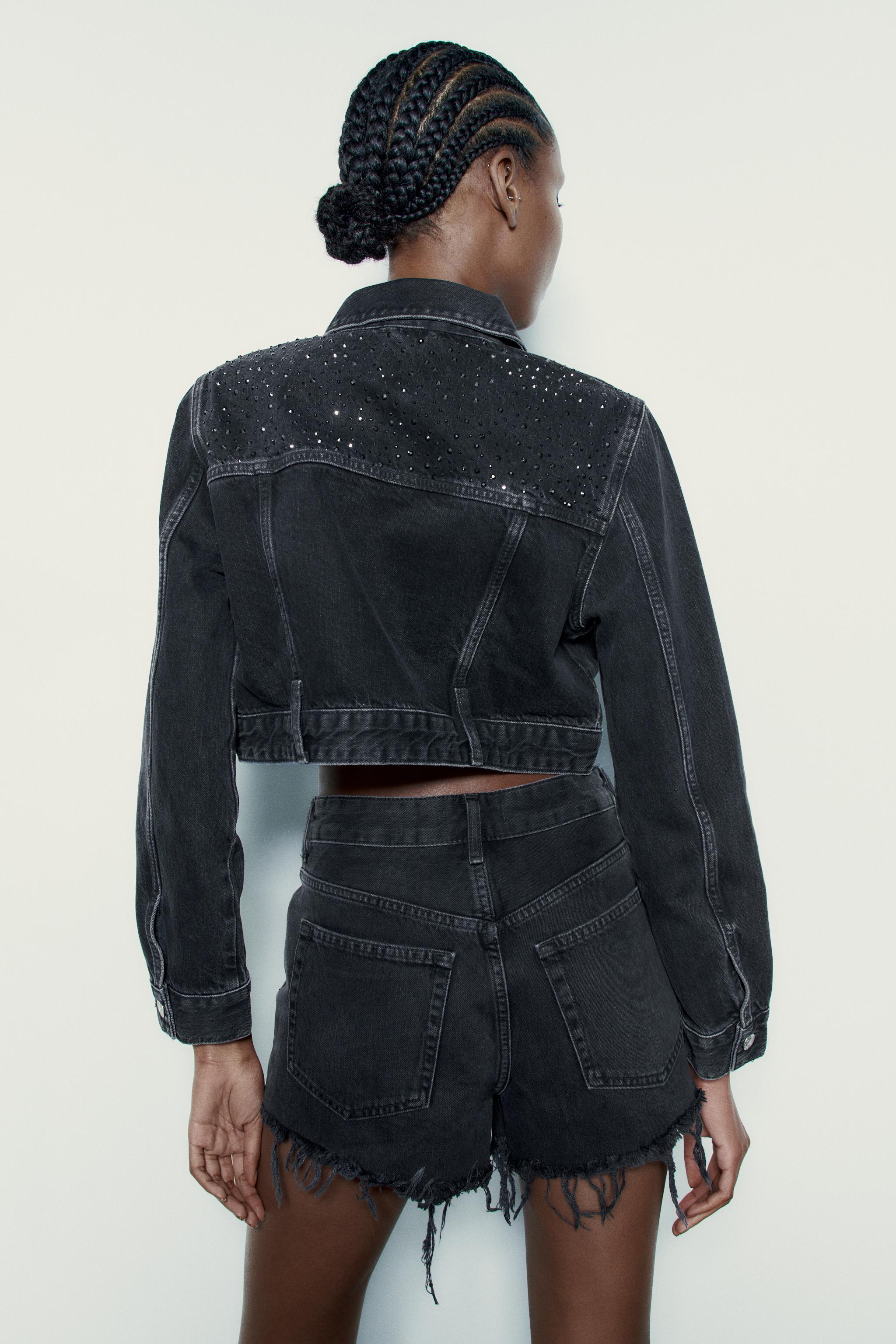 Black cropped outlet denim jacket zara