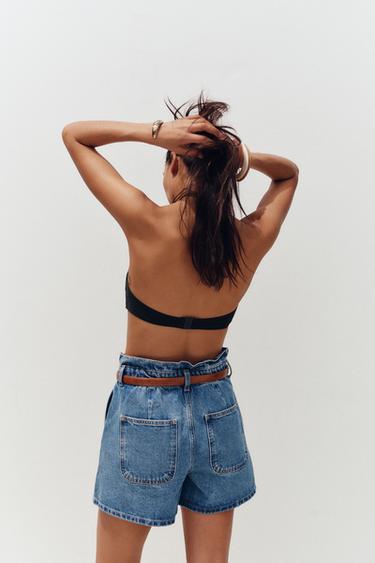 Z1975 DENIM PAPERBAG BERMUDA SHORTS WITH BELT - Mid-blue by Zara - Image 4