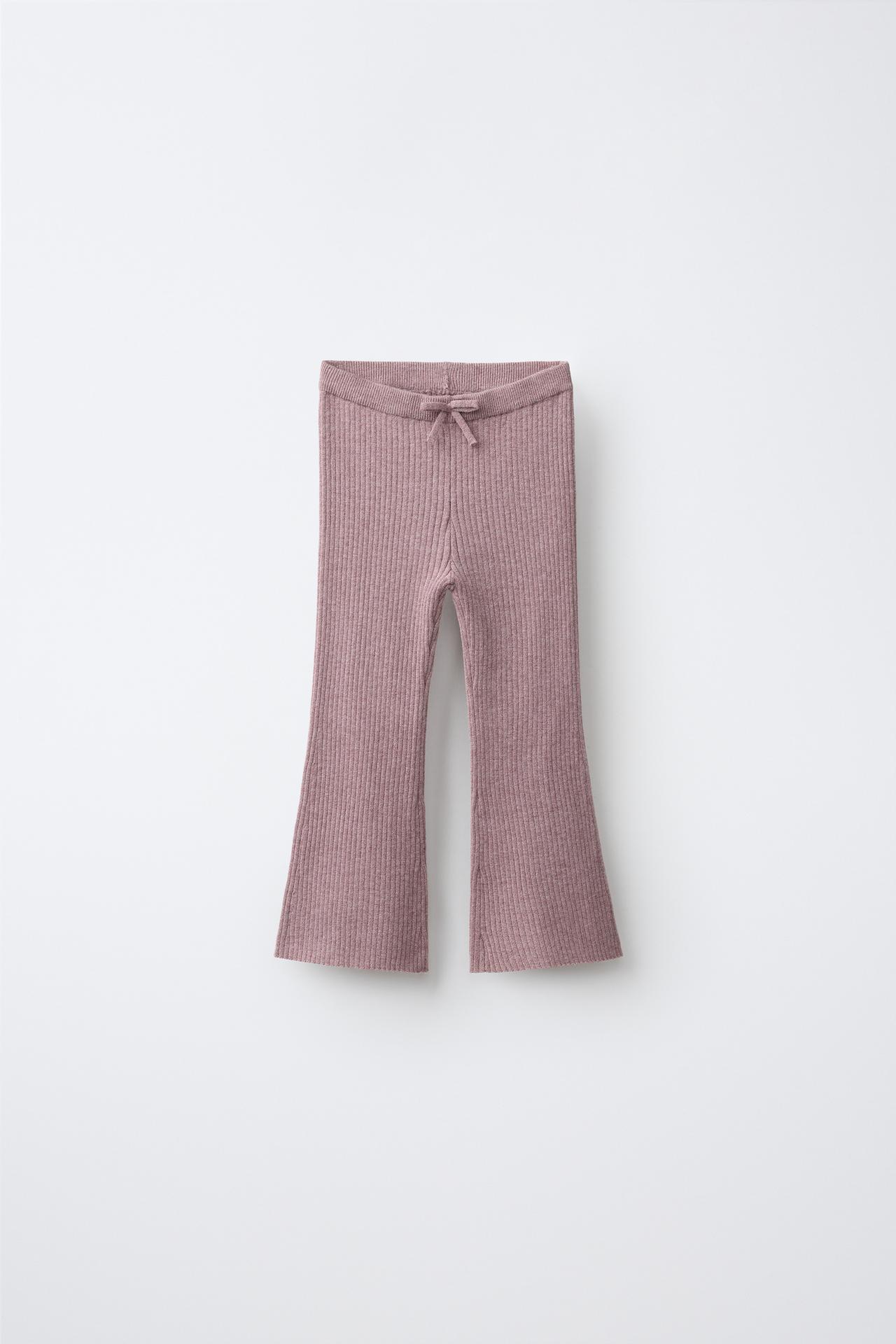 FLARE RIB-KNIT LEGGINGS — Dusty pink