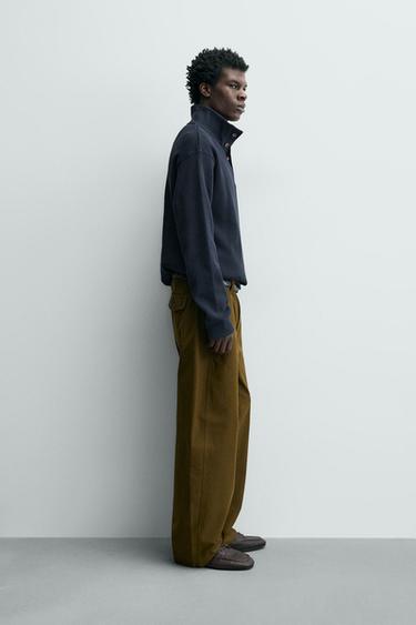 WAFFLE-KNIT TEXTURED SWEATSHIRT - Navy blue by Zara - Image 3