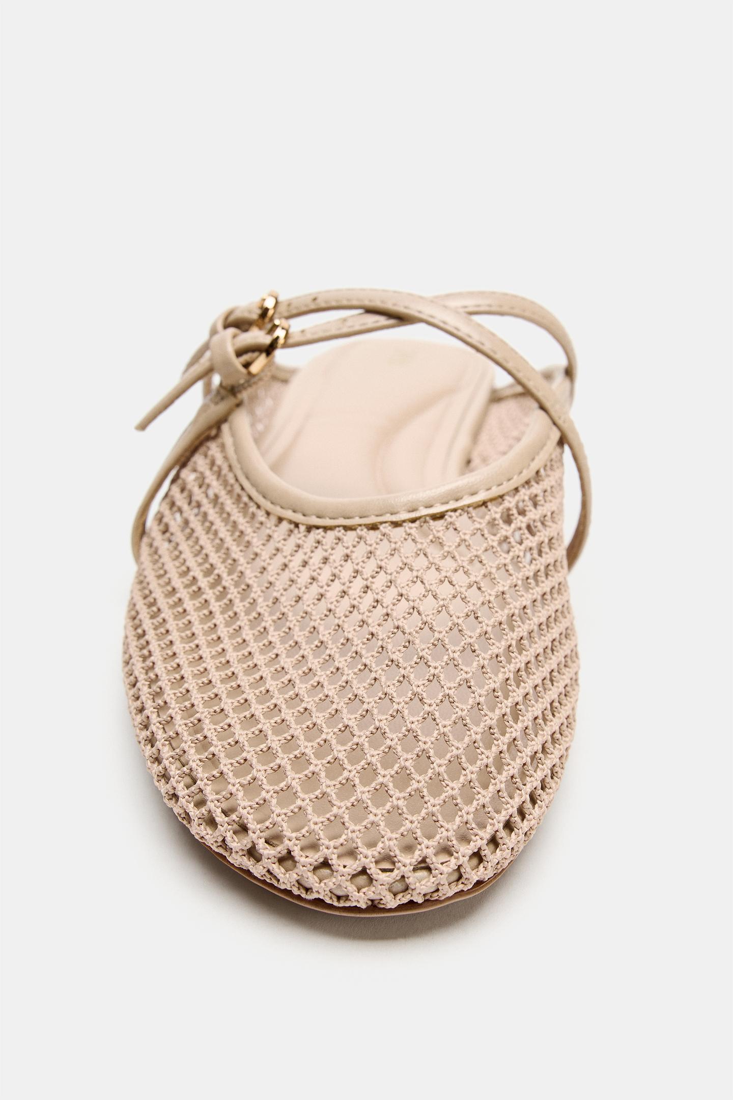 Женские балетки Zara Mesh Slingback Ballet Flats, цвет: Бежевый — фото 3