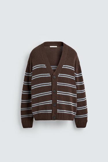 CARDIGAN JACQUARD RAYURES - Marron de Zara - Image 6